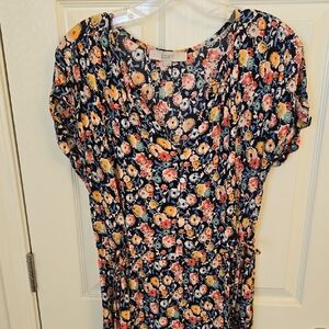 LOFT Navy Floral Dress with Multicolor Blooms